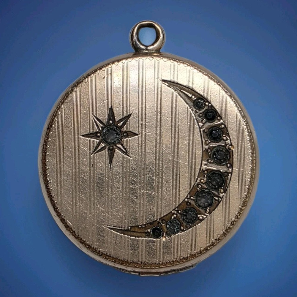 Victorian W&H Co Locket Moon Star Gold Filled Grandpa To Bonnie Paste 1890s